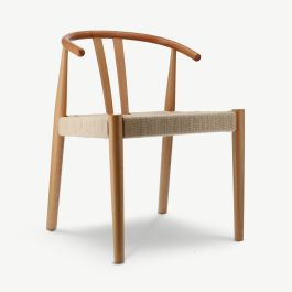 Scandi Wooden Dining Chair, Natural Rattan