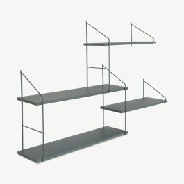 Amsterdam Wall Shelf, Green Steel & Paulownia Wood