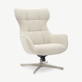 Elia Swivel Lounge Chair, Cream Boucle