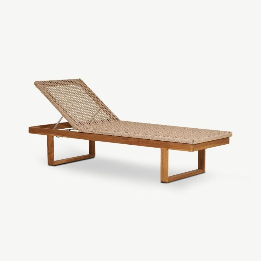 Debby Outdoor Sun Lounger, Teak & Rattan