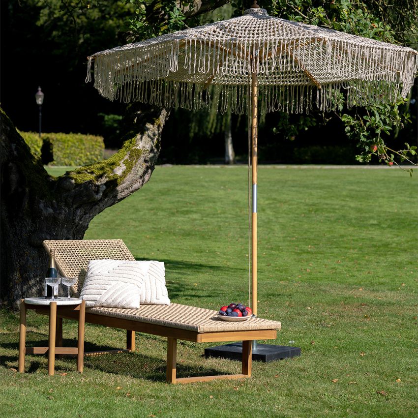 Debby Outdoor Sun Lounger, Teak & Rattan