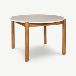 Paloma Round Dining Table, Acacia Wood & White Terrazzo - Ø120 cm