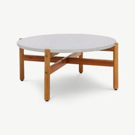 Paloma Round Coffee Table, Acacia Wood & White Terrazzo