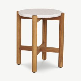 Paloma Side Table, Acacia Wood & White Terrazzo