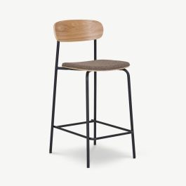 Eddie Kitchen Stool, Ash Wood & Brown Fabric
