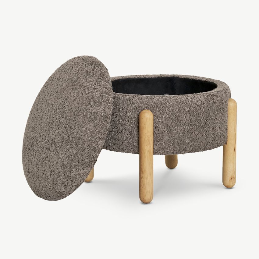 Midas Storage Pouffe, Taupe Bouclé