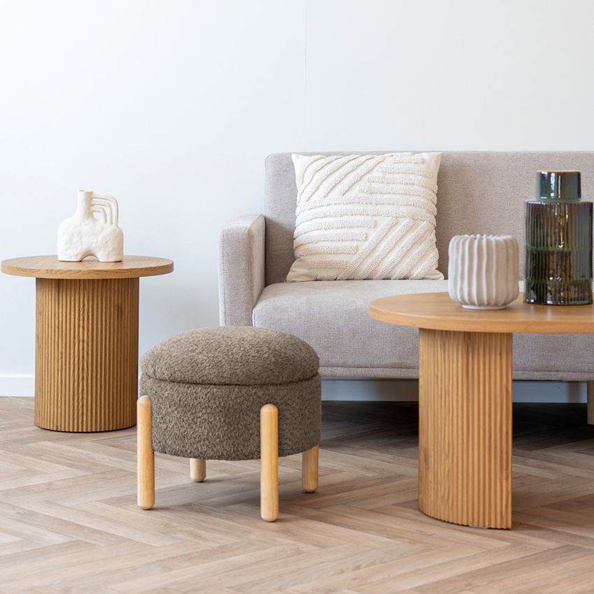 Midas Storage Pouffe, Taupe Bouclé