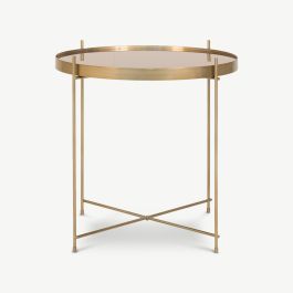 Roma Round Side Coffee Table, Glass & Brass