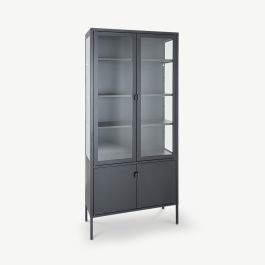 Darwin 4 Doors Display Cabinet, Glass & Black Metal