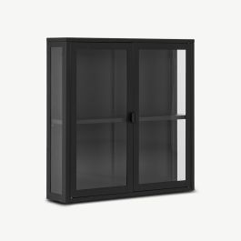 Darwin Wall Display Cabinet, Glass & Black Metal