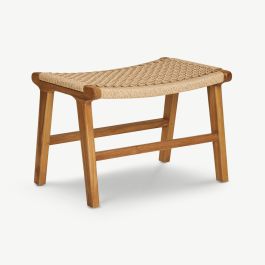 Asia Outdoor Footrest, Teak & Rattan