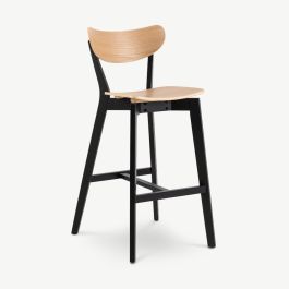 India Wooden Bar Stool, Oak & Black