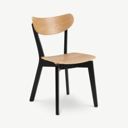 India Wooden Dining Chair, Oak & Black