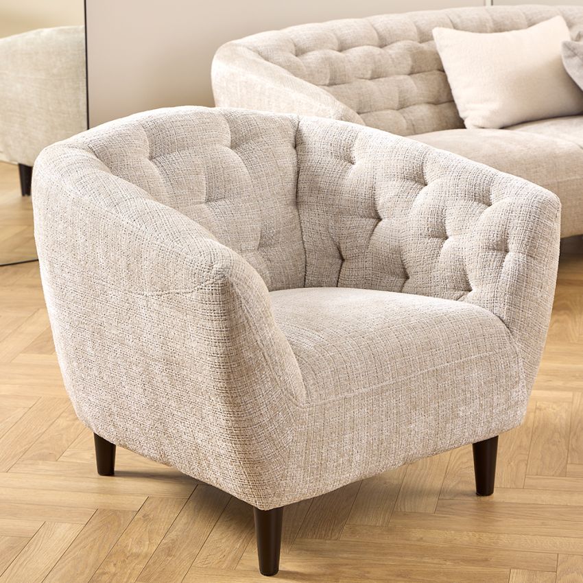 Aria Quilted Armchair, Cream Textured Fabric