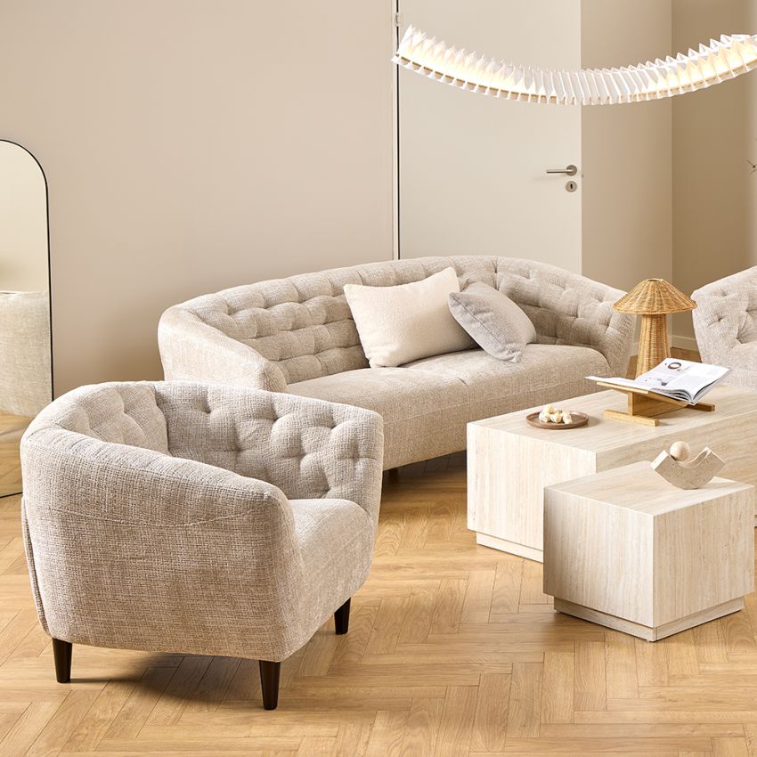 Aria Quilted Armchair, Cream Textured Fabric