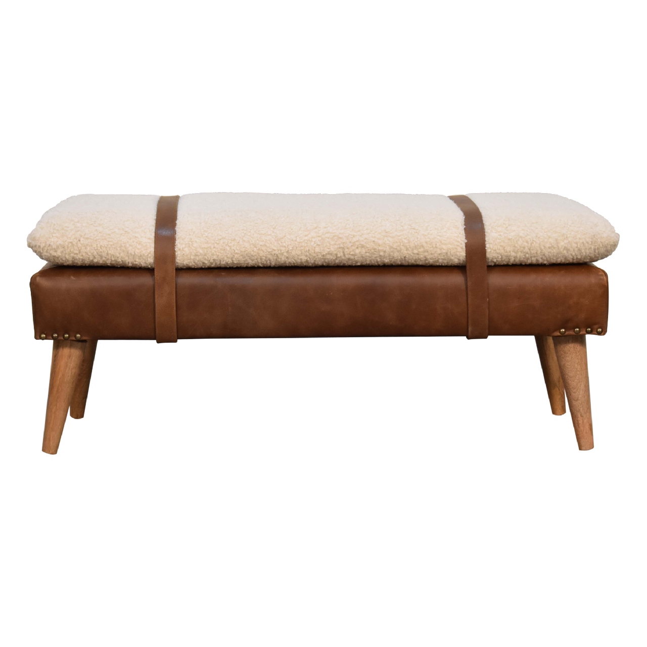 Boucle Buffalo Hide Leather Bench