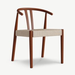 Scandi Wooden Dining Chair, Cognac & Natural Rattan
