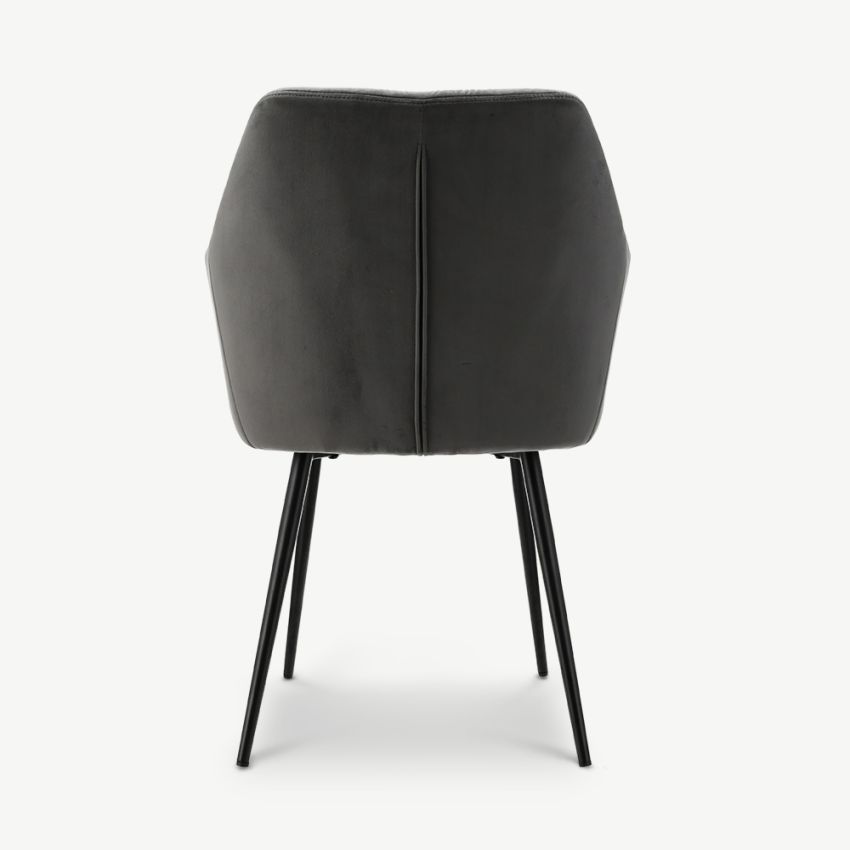 Vinny Quilted Dining Armchair, Grey Velvet