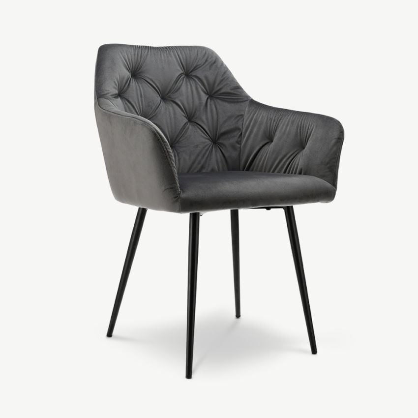 Vinny Quilted Dining Armchair, Grey Velvet