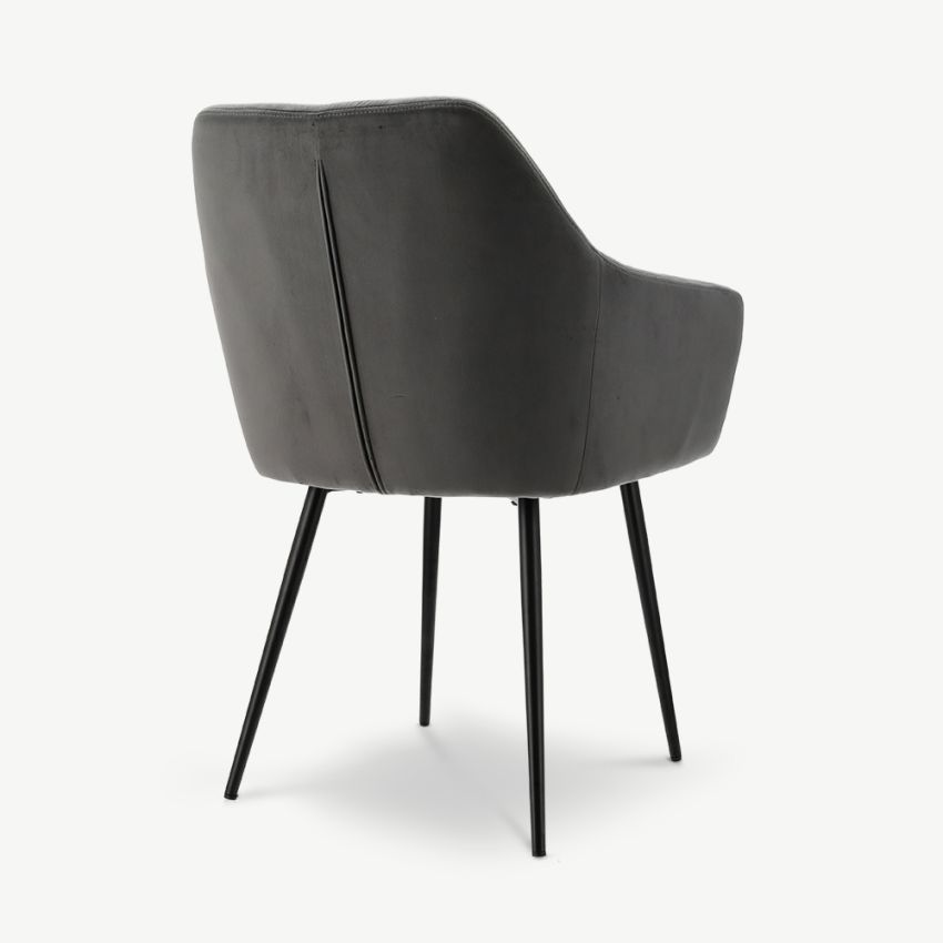 Vinny Quilted Dining Armchair, Grey Velvet