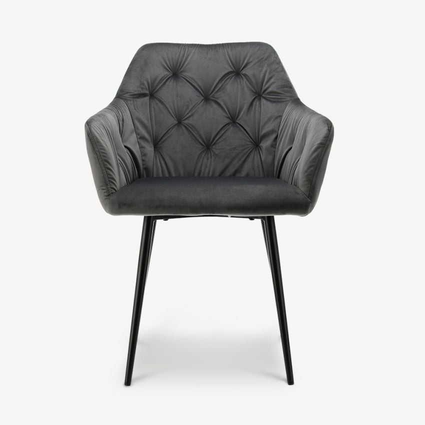 Vinny Quilted Dining Armchair, Grey Velvet