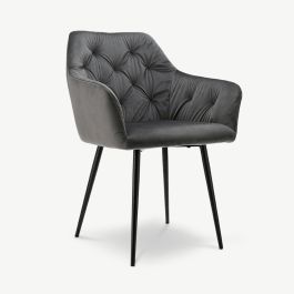 Vinny Quilted Dining Armchair, Grey Velvet