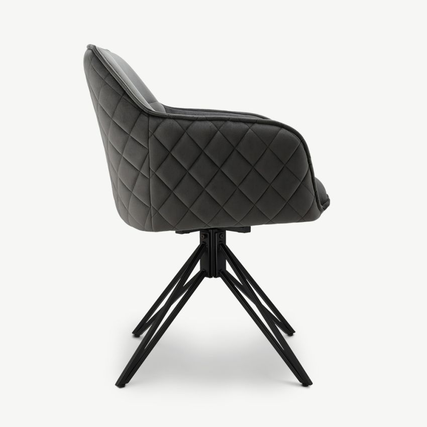 Venice Swivel Dining Armchair, Grey Velvet