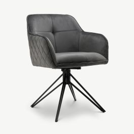 Venice Swivel Dining Armchair, Grey Velvet