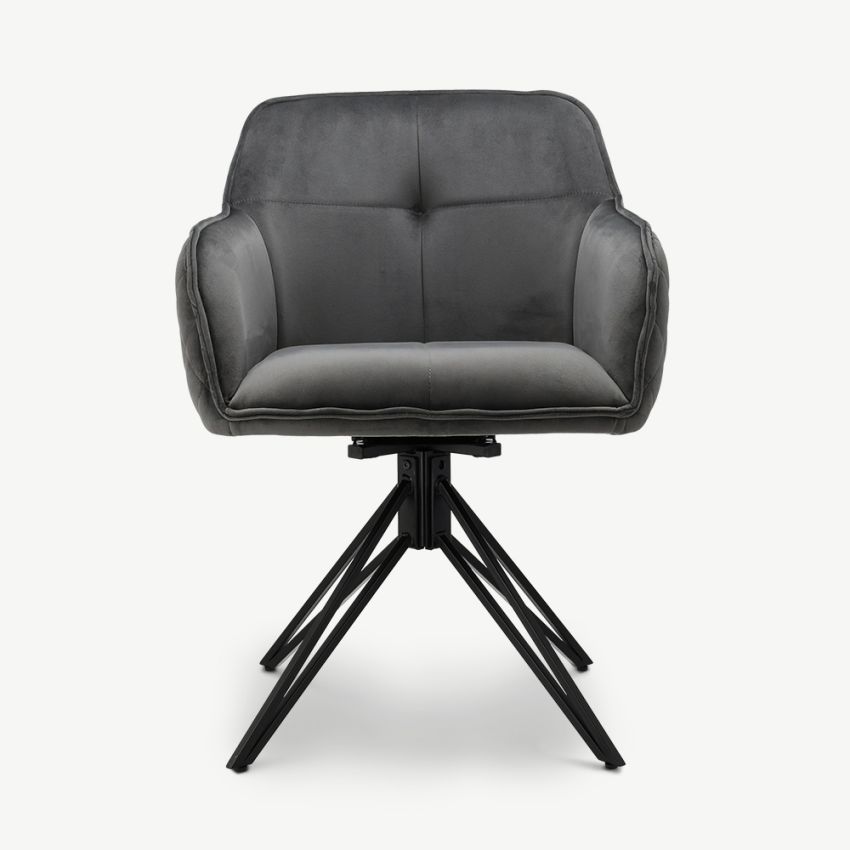Venice Swivel Dining Armchair, Grey Velvet