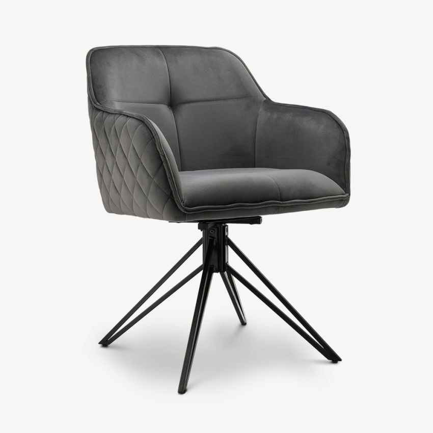 Venice Swivel Dining Armchair, Grey Velvet
