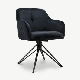 Venice Swivel Dining Armchair, Black Velvet