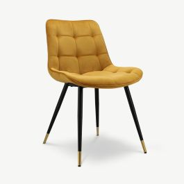 Chloé Quilted Dining Chair, Yellow Velvet