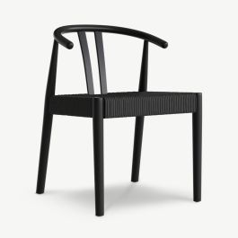 Scandi Wooden Dining Chair, Black Rattan