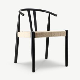 Scandi Wooden Dining Chair, Black & Natural Rattan