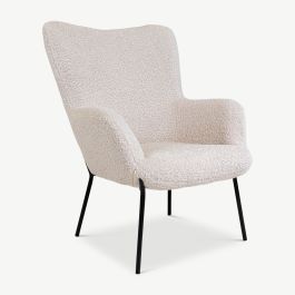 Dublin Lounge Chair, White Faux Lambskin