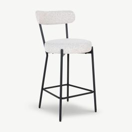 Adina Bar Stool, White Bouclé