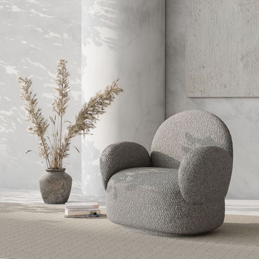 Harolin Swivel Lounge Chair, Light Grey Bouclé