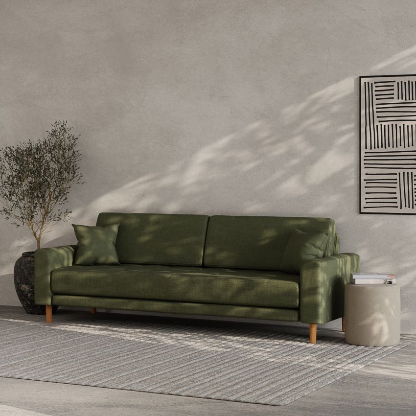 Lalita 3 Seater Sofa, Olive Green Fabric
