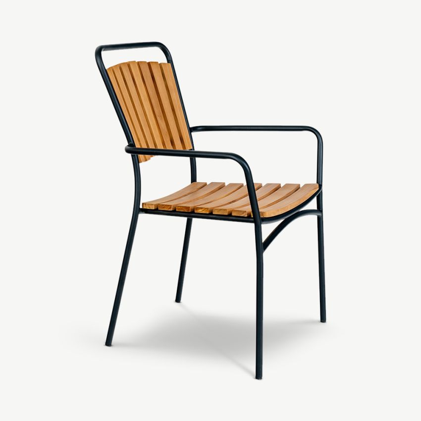 Beckett Teak Garden Chair, Natural Wood, Black