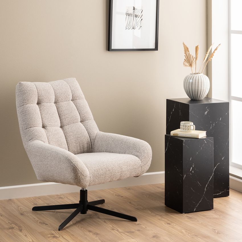 Lessie Swivel Lounge Chair, Beige Fabric