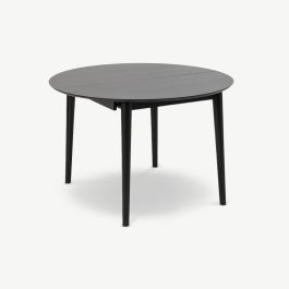 Devi Extendable Round Dining Table, Black Wood - Ø115 cm