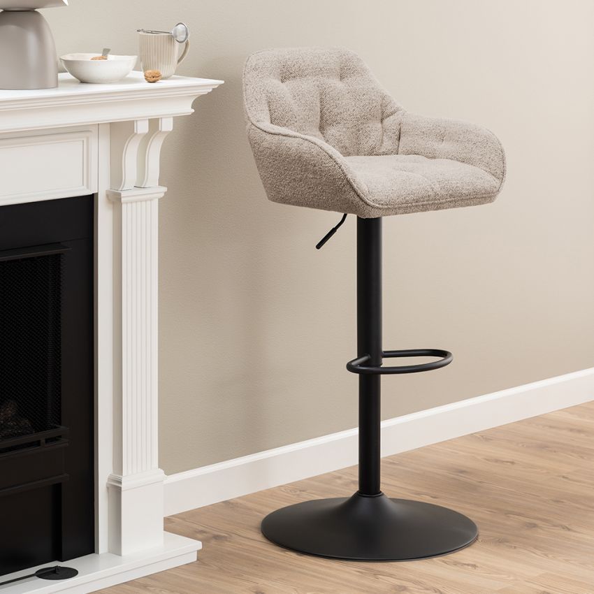 Brooke Adjustable Stool, Beige Bouclé