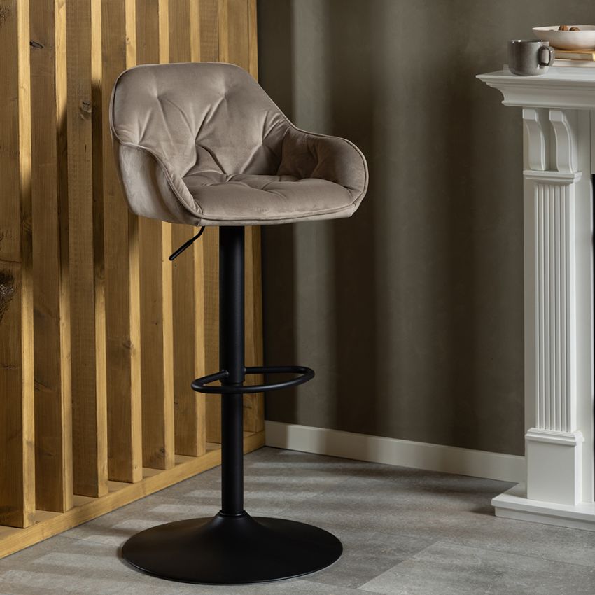 Brooke Adjustable Stool, Beige Velvet