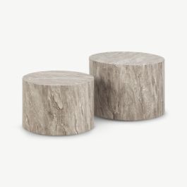 Sadie Round Coffee Table, Grey Marble Look, Set of 2