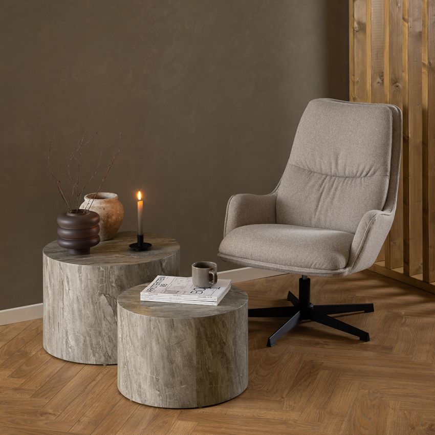 Hazel Swivel Lounge Chair, Beige Fabric