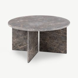 Efrain Round Coffee Table, Brown Marble
