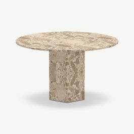 Esme Round Dining Table, Beige Marble - Ø130 cm