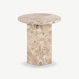 Esme Round Side Table, Beige Marble