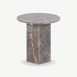 Esme Round Side Table, Brown Marble