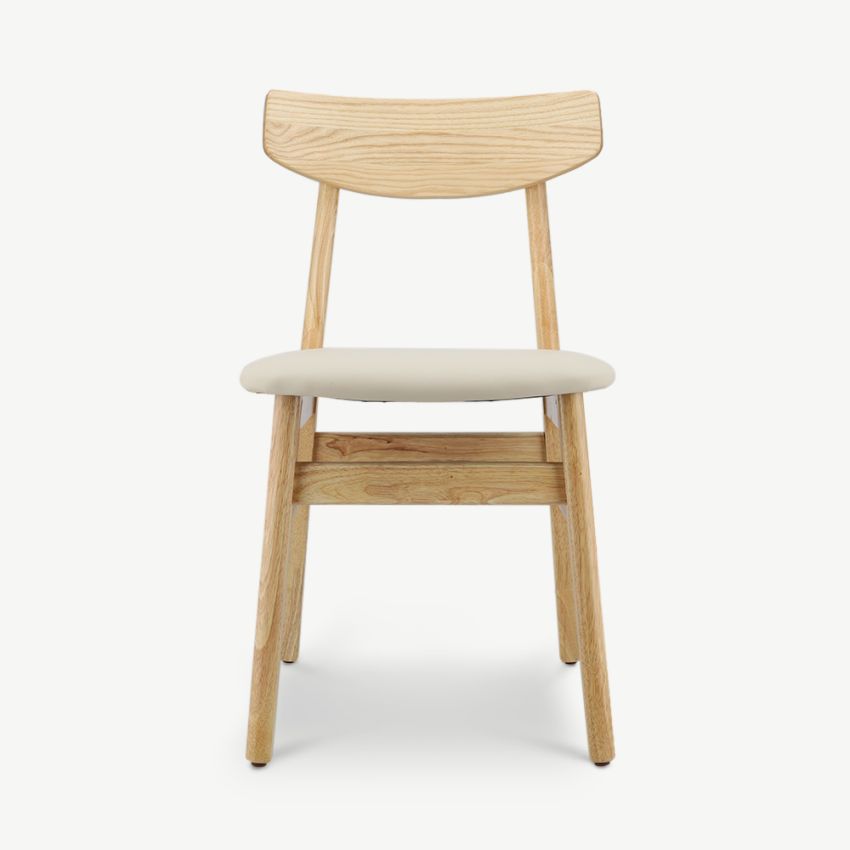 Jenson Wooden Dining Chair, Natural & Ivory PU Leather